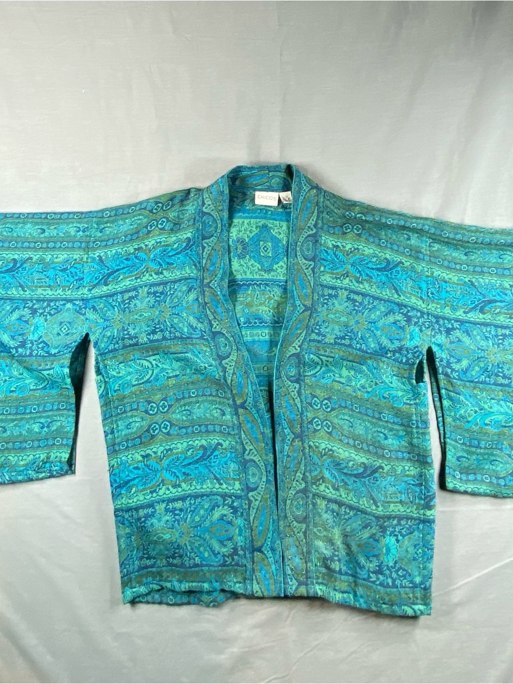Vintage Chico's Turquoise Paisley Open-Front kimono style top size S
